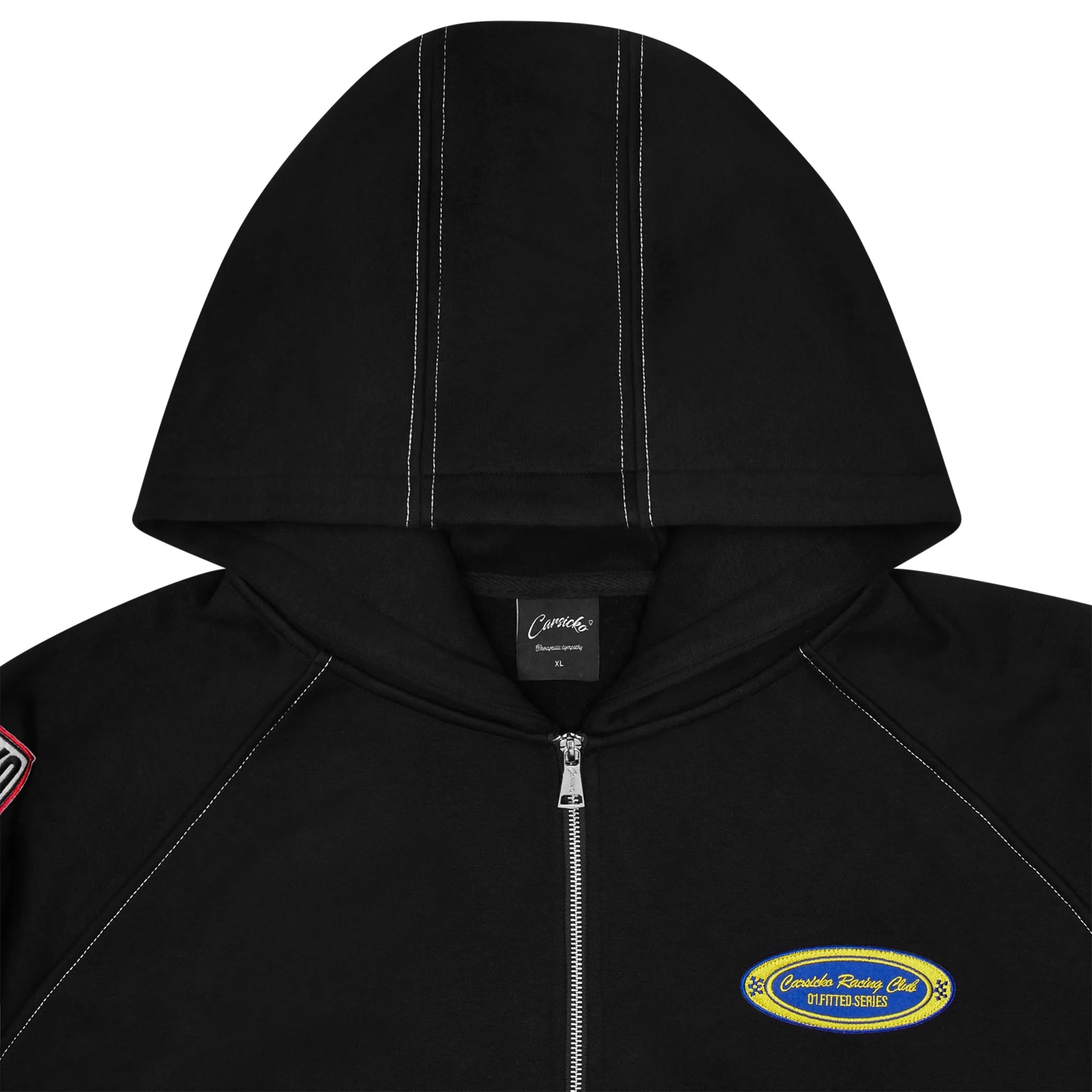 Hoodie view of Carsicko Racing Club Zip-Up Black Hoodie